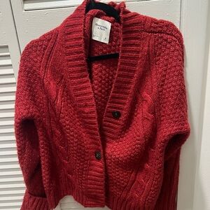 Abercrombie & Fitch Women's Red Cable Knit Sweater